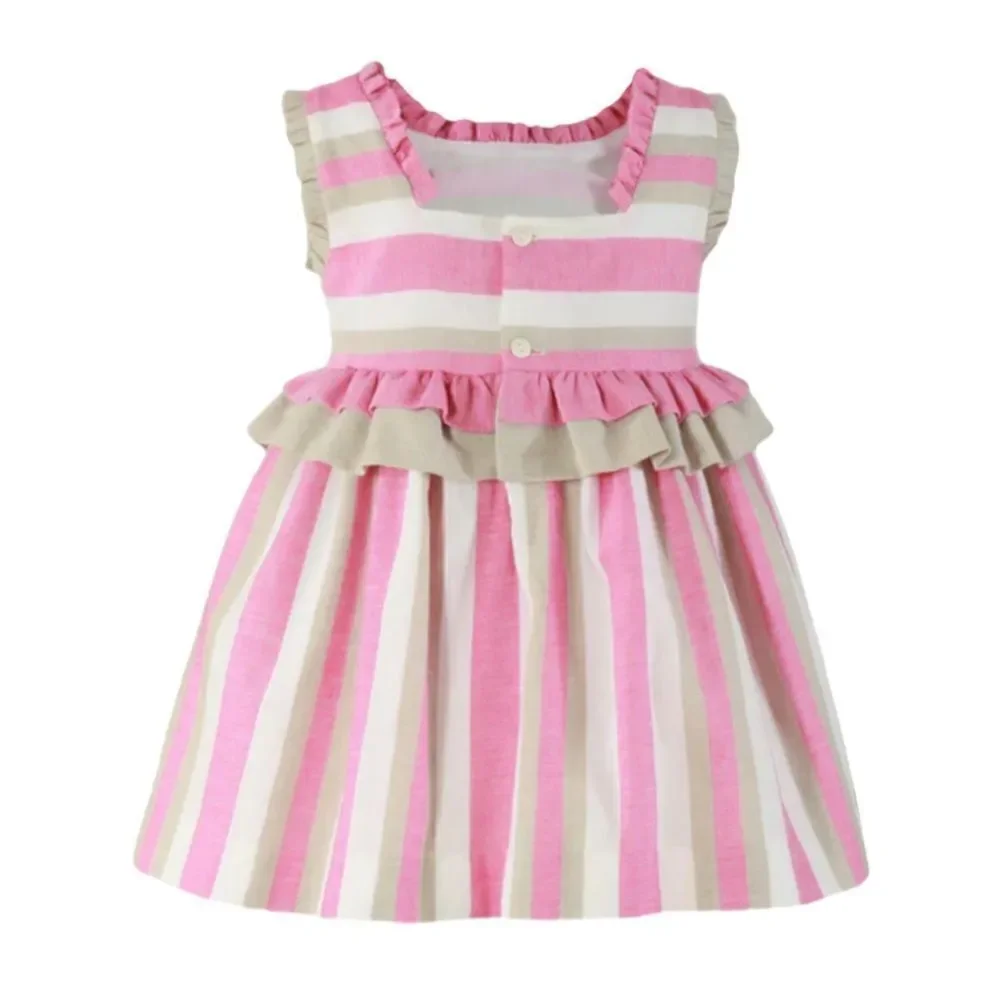 MIRANDA TEXTIL | Pink | LINEN BLEND STRIPED DRESS